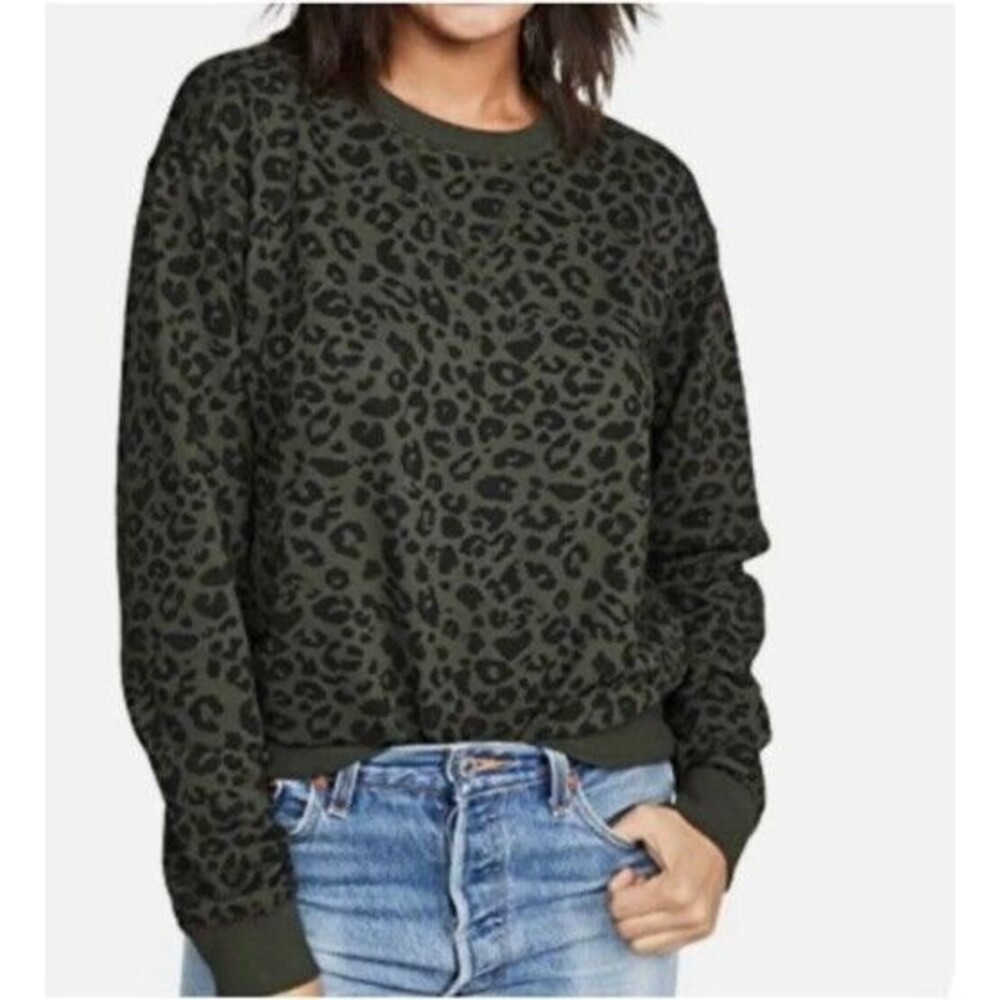 Z Supply Green Sweatshirt with Velvet Leopard Small